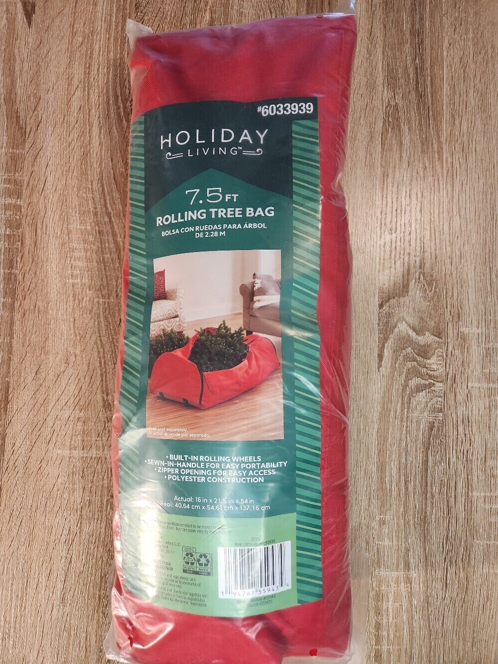 Holiday Living 7.5 ft rolling tree storage bag in red.